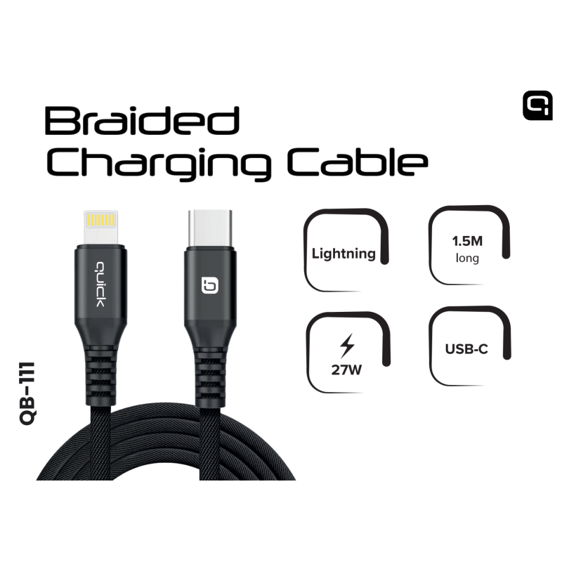 Quick QB-111 Braided Charhing and Data Cable USB-C to Lightning 1.5m