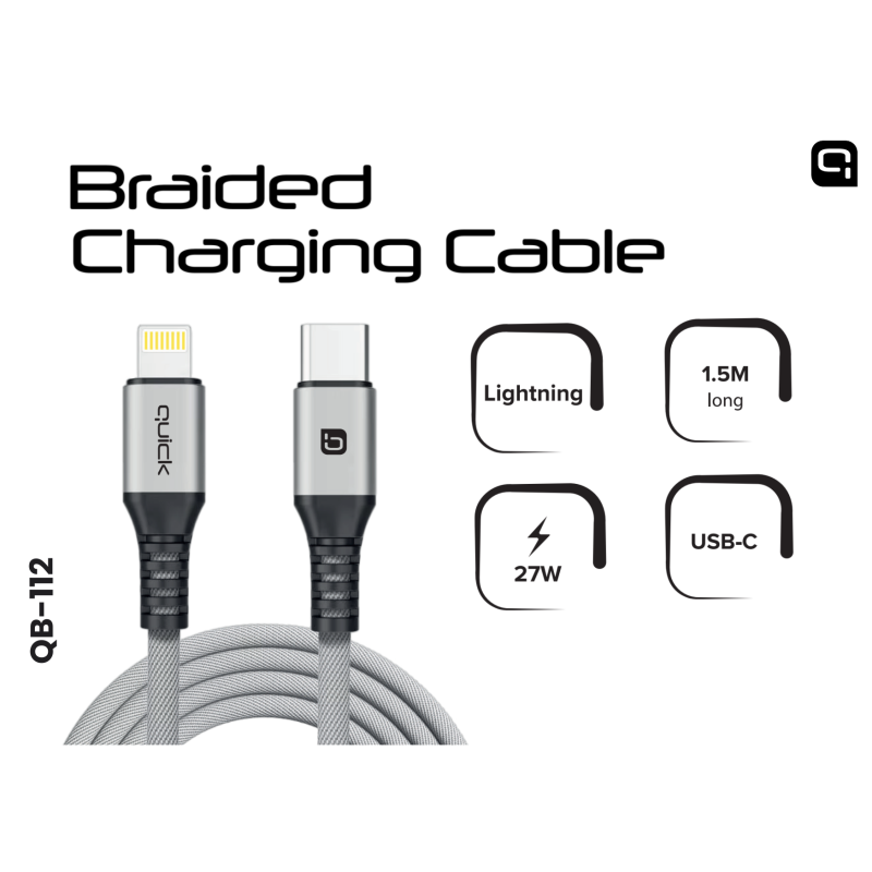 Quick QB-112 Braided Charhing and Data Cable USB-C to Lightning 1.5m