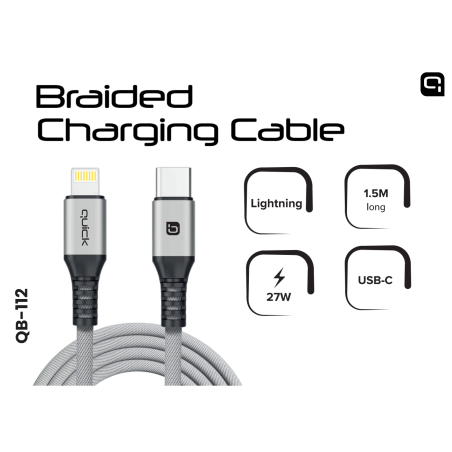 Quick QB-112 Braided Charhing and Data Cable USB-C to Lightning 1.5m