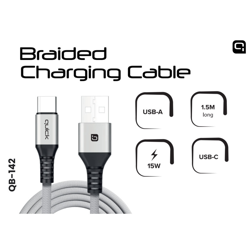Quick QB-142 Braided Charhing and Data Cable USB to USB-С 1.5m