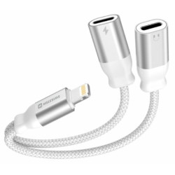 Swissten Textile Lightning Audio Charging Adapter 2x Lightning 0.12m