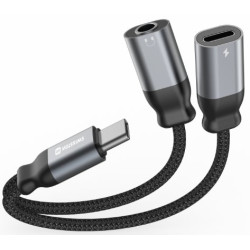 Swissten Textile USB-C / USB-C / Aux 3.5mm Charging Audio Adapter 0.12m