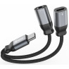 Swissten Textile USB-C / USB-C / Aux 3.5mm Charging Audio Adapter 0.12m