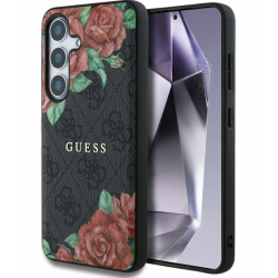 Guess Leather 4G Flowers Print Metal Classic Logo MagSafe Case for Samsung Galaxy S25