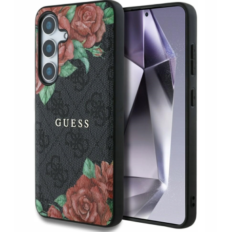Guess Leather 4G Flowers Print Metal Classic Logo MagSafe Case for Samsung Galaxy S25
