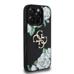 Guess PU Grained Roses 4G Metal Logo Case for Apple iPhone 16 Pro