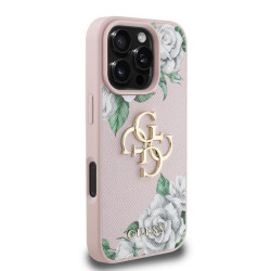 Guess PU Grained Roses 4G Metal Logo Case for Apple iPhone 16 Pro