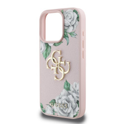 Guess PU Grained Roses 4G Metal Logo Case for Apple iPhone 16 Pro
