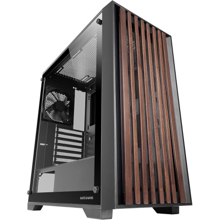 Mars Gaming MCWOOD Computer ATX Case with wooden slats / Tempered Clear Glass