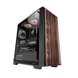 Mars Gaming MCWOOD Computer ATX Case with wooden slats / Tempered Clear Glass