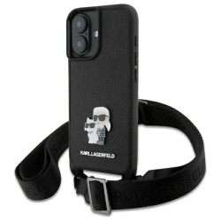 Karl Lagerfeld Saffiano Crossbody Strap Metal Karl and Choupette Case for Apple iPhone 16