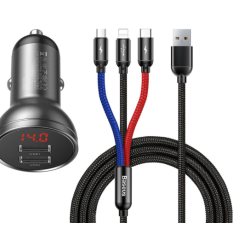 Baseus TZCCBX-0G 24W Car Charger with 3in1 Multi-Charging Cable