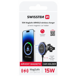 Swissten Airhold Magnetic Car Holder with Wireless Charger 15W / 7.5W (MagSafe compatible)