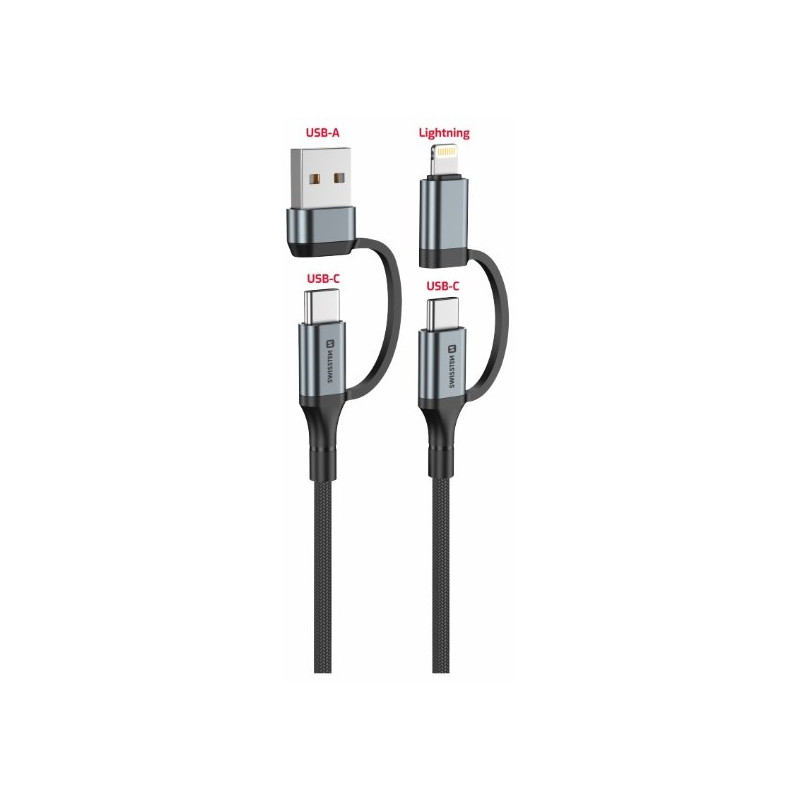 Swissten 4in1 Textile 3A Data Cable 1.5m