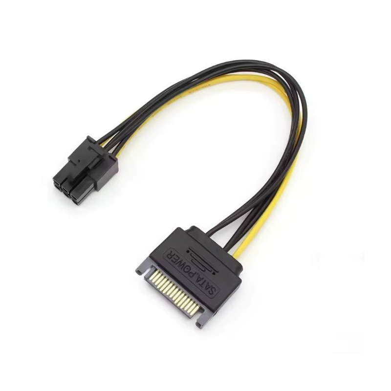 RoGer SAPCIE6P 15pin SATA Power to 6pin PCIe Adapter Cable for GPU / 20cm