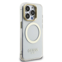 Guess IML Gold Outline Stand Camera Frame MagSafe Case for Apple iPhone 15 Pro