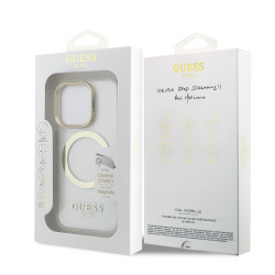 Guess IML Gold Outline Stand Camera Frame MagSafe Case for Apple iPhone 15 Pro