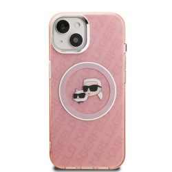 Karl Lagerfeld IML K&CH Heads Repeated Logo MagSafe Case for iPhone 15 Pink