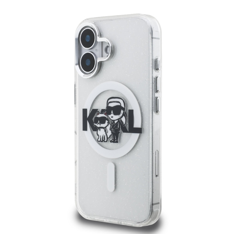 Karl Lagerfeld IML Glitter Karl and Choupette Sketch MagSafe Case for Apple iPhone 16
