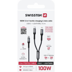 Swissten Textile 2in1 USB-C / Lighting Cable 100W 1.5m
