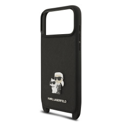 Karl Lagerfeld Saffiano Crossbody Strap Metal Karl and Choupette Case for Apple iPhone 17 Pro Max