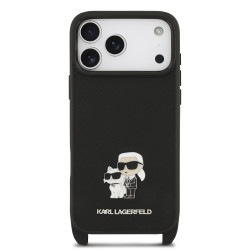 Karl Lagerfeld Saffiano Crossbody Strap Metal Karl and Choupette Case for Apple iPhone 17 Pro