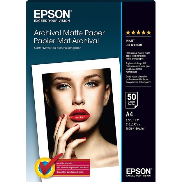 Epson Archival matinis fotopopierius A4, 189 g/m², 50 lapų