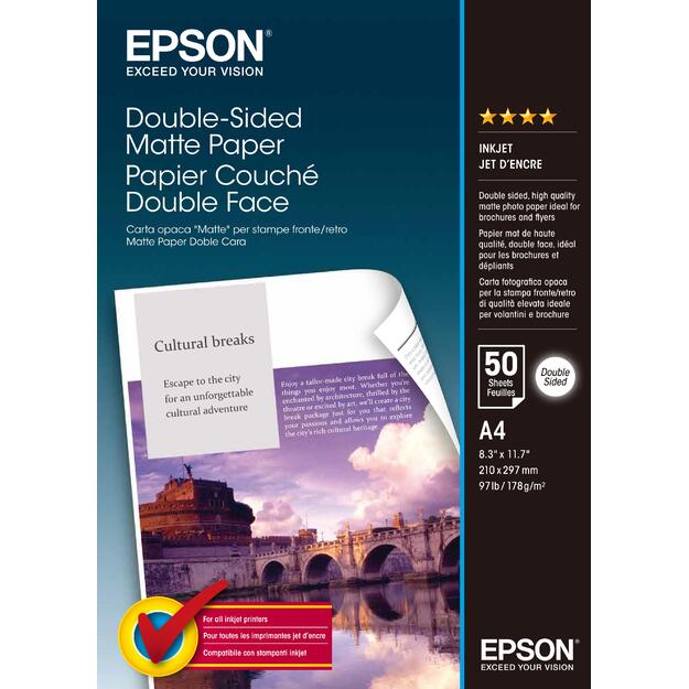 Epson dvipusis matinis fotopopierius A4, 178 g/m², 50 lapų