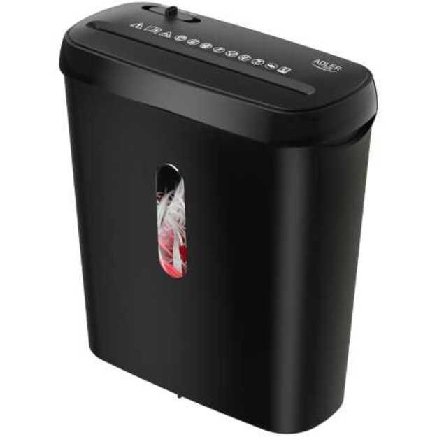 Adler AD 1039 dokumentų smulkintuvas, juostinis pjovimas (P-2), 8 l, juodas